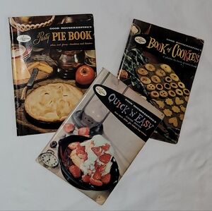 3 Vintage Good Housekeeping- Party Pie, Book Of Cookies, Quick N Easy Cookbooks